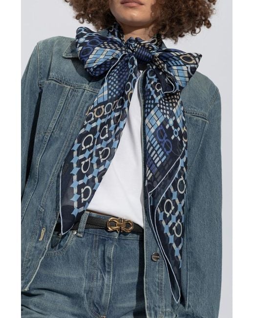 Ferragamo Blue Ferragamo Gancini Printed Scarf