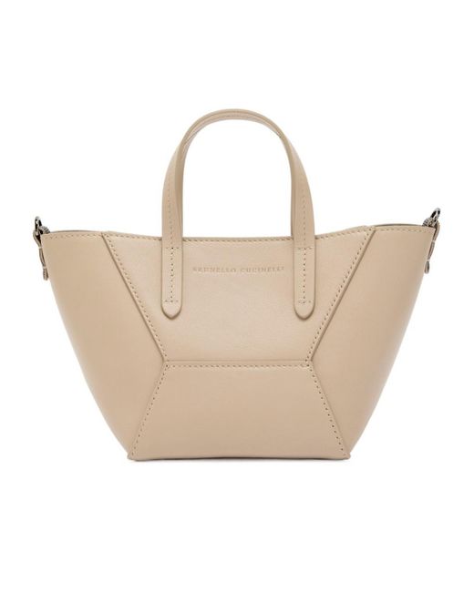 Brunello Cucinelli White Bead Mini Leather Tote Bag