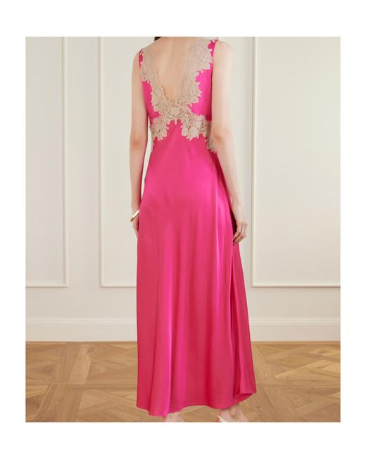 Rixo Pink Lysandra Lace-Trimmed Satin Midi Dress