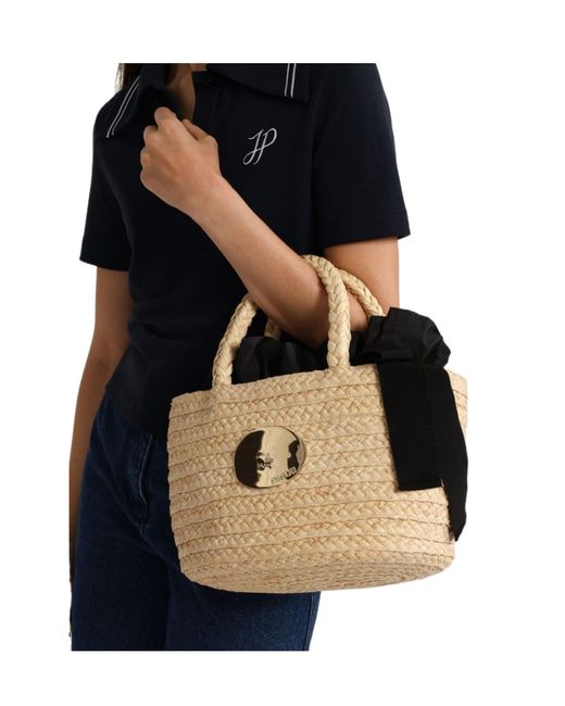 Patou Black Logo Raffia Tote Bag
