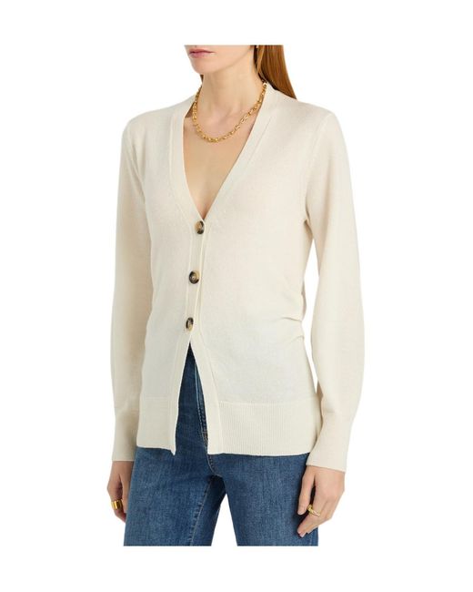 Veronica Beard Natural Gathered Cashmere Cardigan