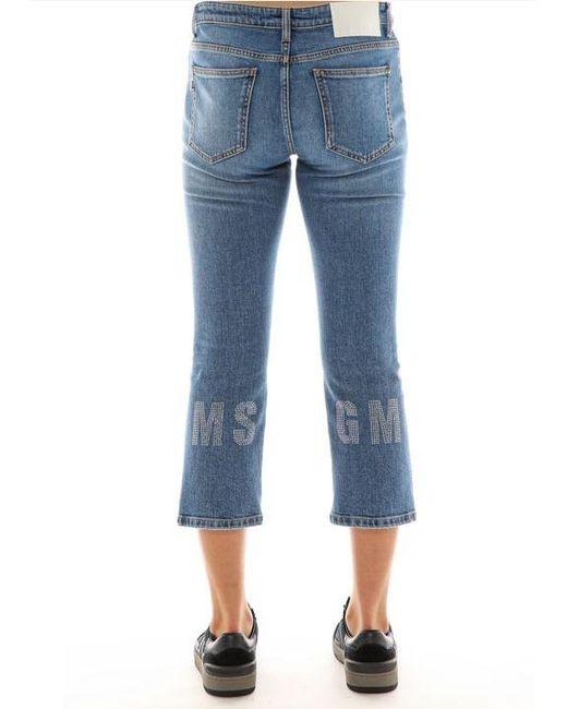 MSGM Blue Logo Embroidered Jeans