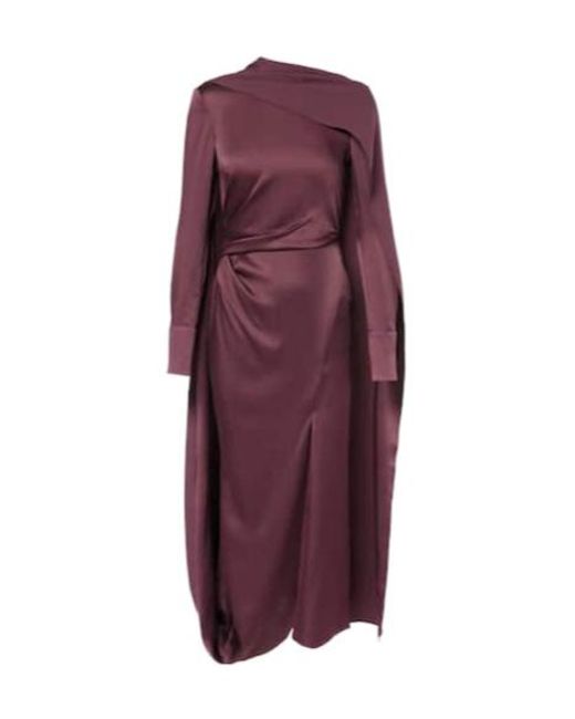 Erdem Purple Draped Satin Midi Dress