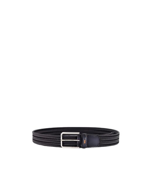 Santoni White Classic Woven Buckled Belt for men