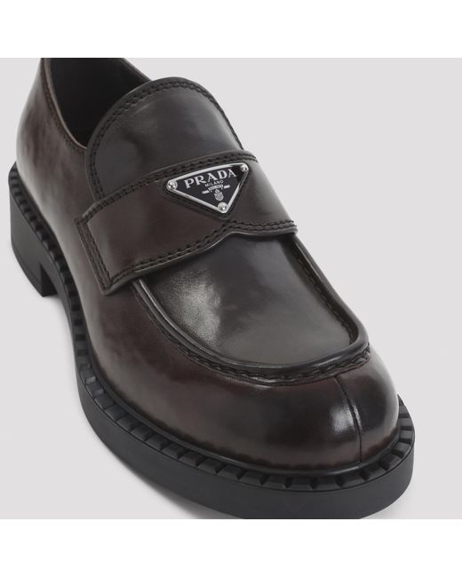 Prada Brown Triangle-Logo Loafers for men