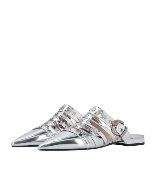 Pinko White Leather Mules