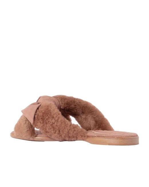 Alexandre Birman Brown Maxi Clarita Bow-Embellished Suede-Trimmed Shearling Slides