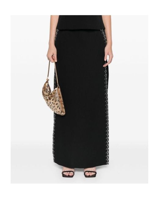 Rabanne Black Side Slit Embellished Midi Skirt