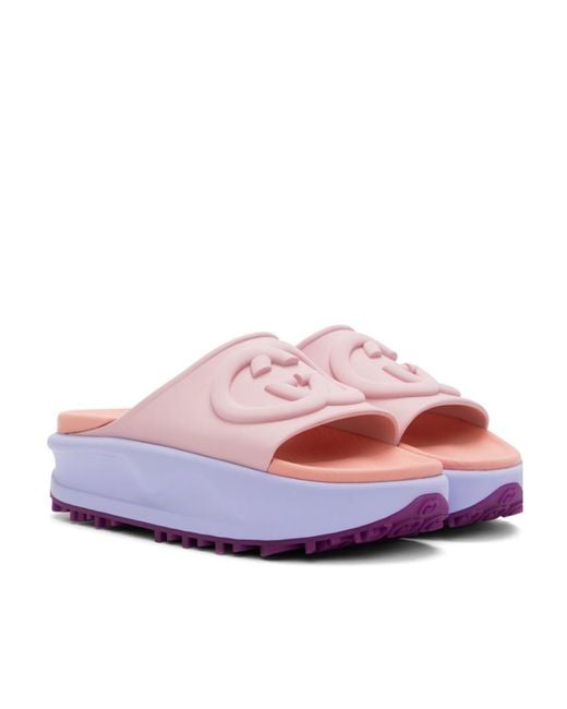 Gucci Purple Logo-Embossed Flatform Slides