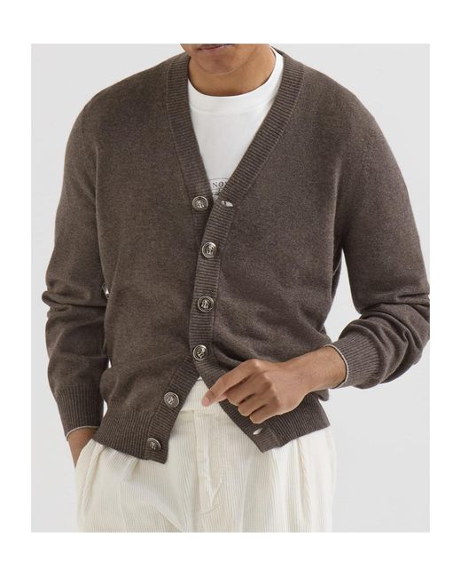Brunello Cucinelli Brown Cashmere Cardigan for men