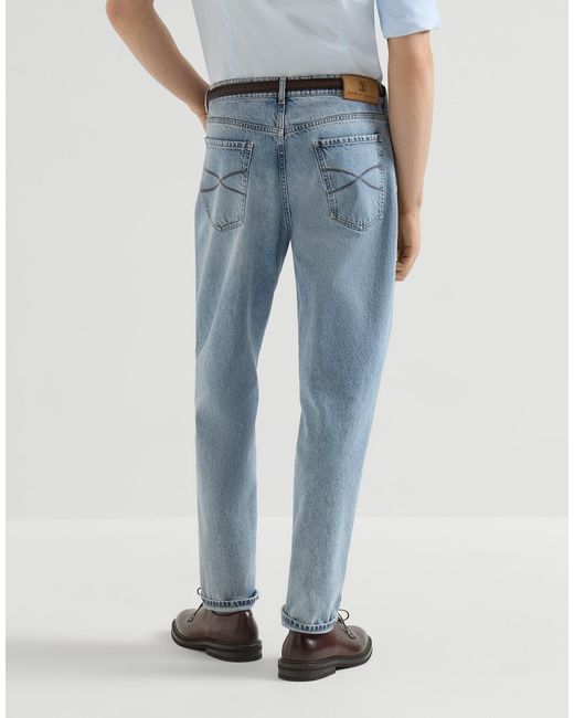 Brunello Cucinelli Blue Denim Iconic-Fit Five-Pocket Trousers for men