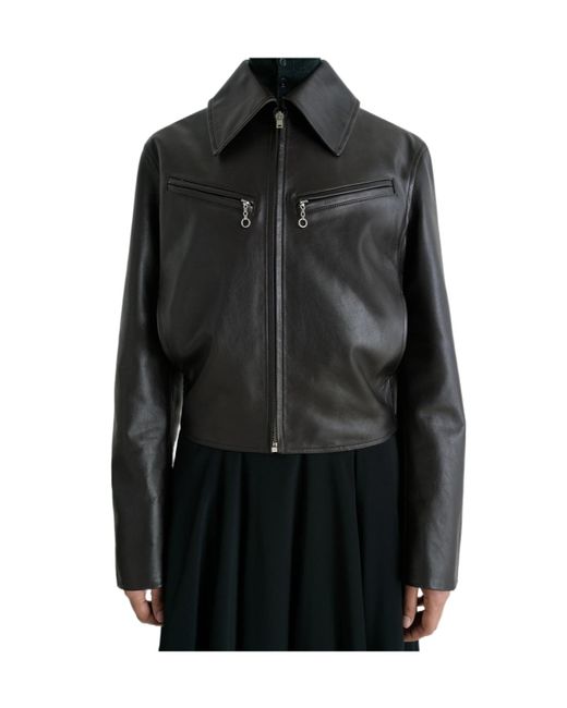 Lemaire Black Boxy Leather Blouson