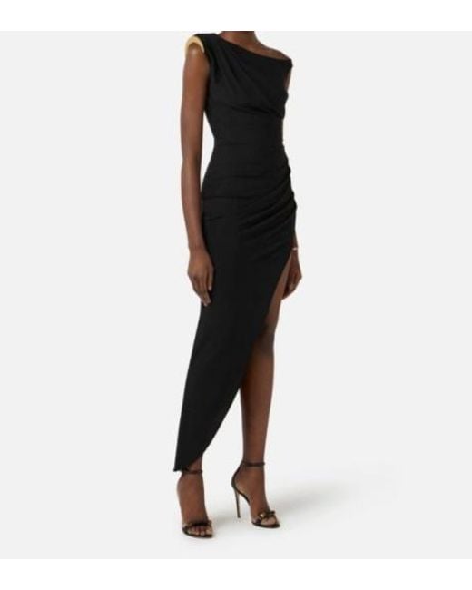 Elisabetta Franchi Black Jewel Strap Asymmetric Dress