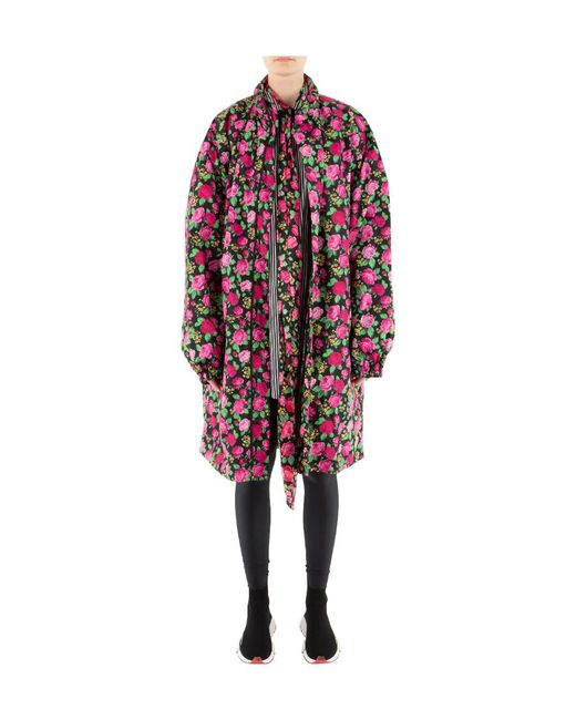 Balenciaga Red Floral Pattern Hooded Coat