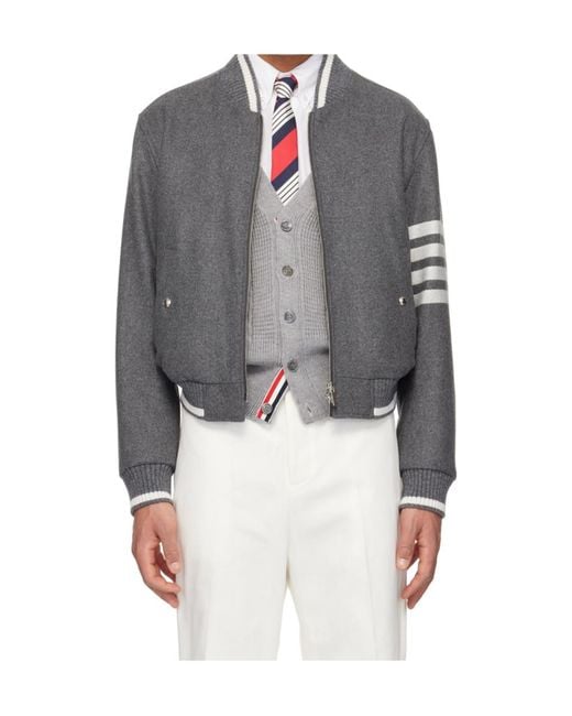 Thom Browne Gray 4-Bar Stripe Zip-Up Bomber Jacket for men