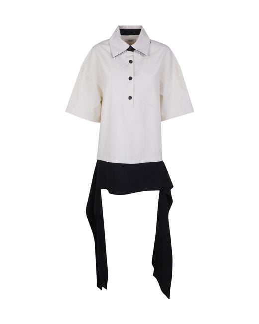 Entire studios White Contrast Hem Tie Polo Shirt