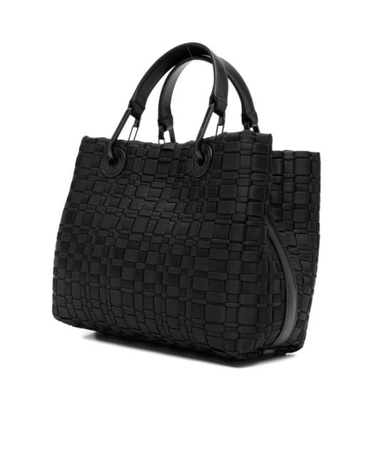 Emporio Armani Black Logo Patch Woven Tote Bag