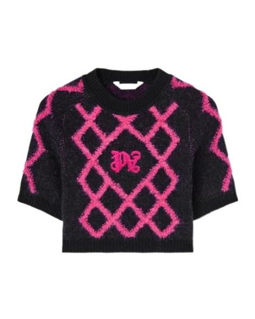 Palm Angels Red Monogram Argyle-Pattern Crop Top