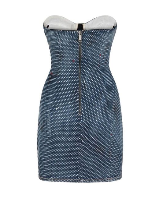 DSquared² Blue Embellished Denim Bustier Mini Dress