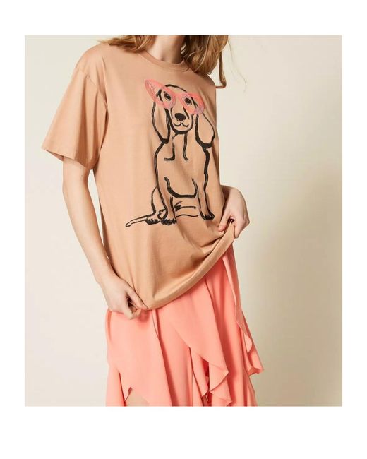 Twinset Natural Dog-Print T-Shirt
