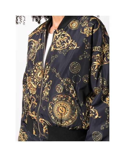 Versace Jeans Black Baroque Print Bomber Jacket