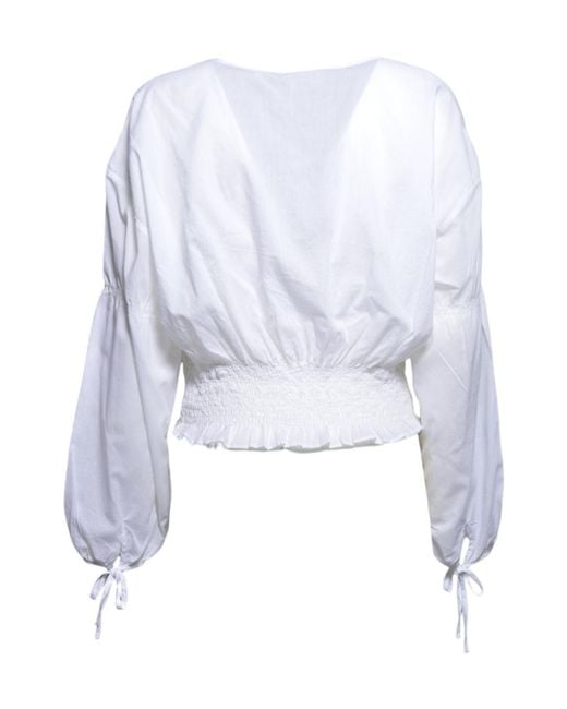 Aspesi White Long-Sleeved Ruffled Blouse