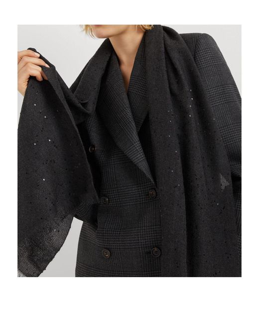 Brunello Cucinelli Black Sequin Embellished Scarf