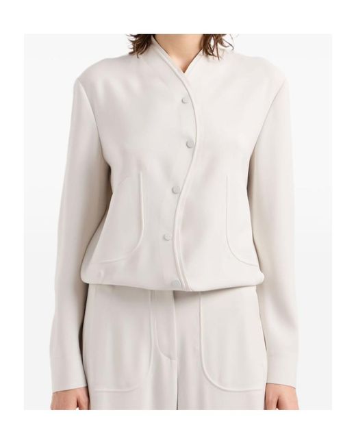Giorgio Armani White Collarless Drop-Shoulder Jacket
