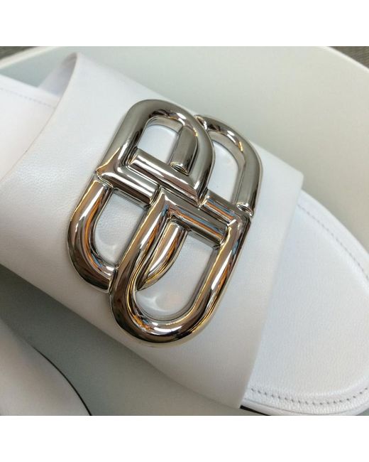 Balenciaga White Bb Buckle Sandals