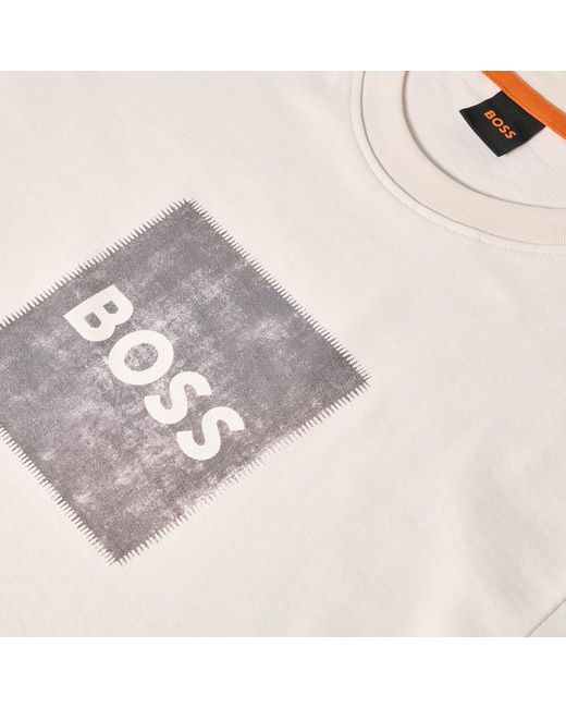 Boss White Logo Crew-Neck T-Shirt for men