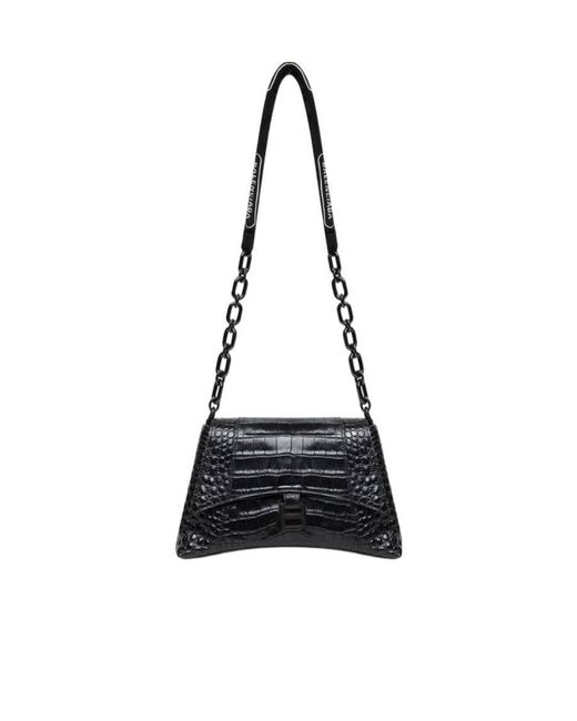 Balenciaga White Borsetta A Tracolla Downtown Con Catena E Lavorazione Coccodrillo Da Donna