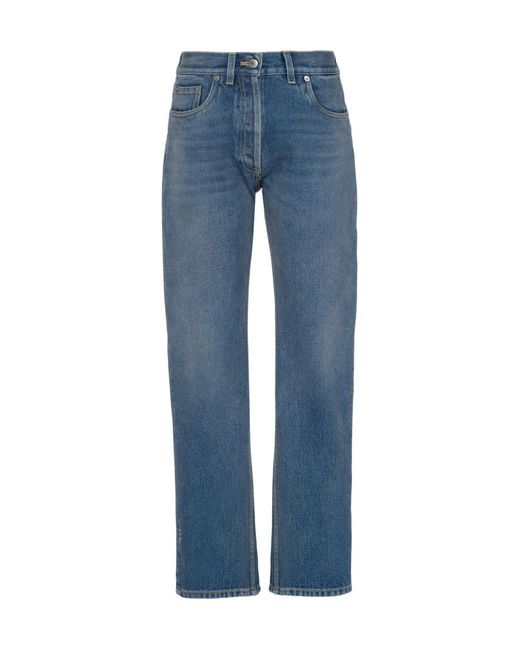 Prada Blue Logo Plaque Mid-Rise Straight-Leg Jeans