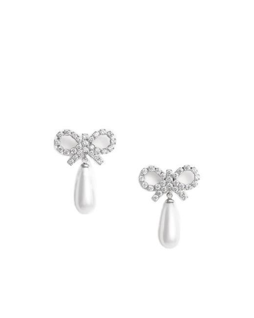 Self-Portrait White Bow Embellished Earrings