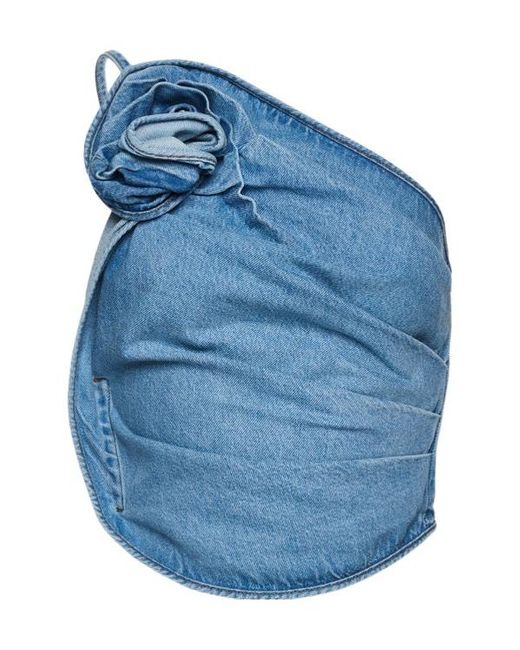 Magda Butrym Blue One-Shoulder Draped Denim Top