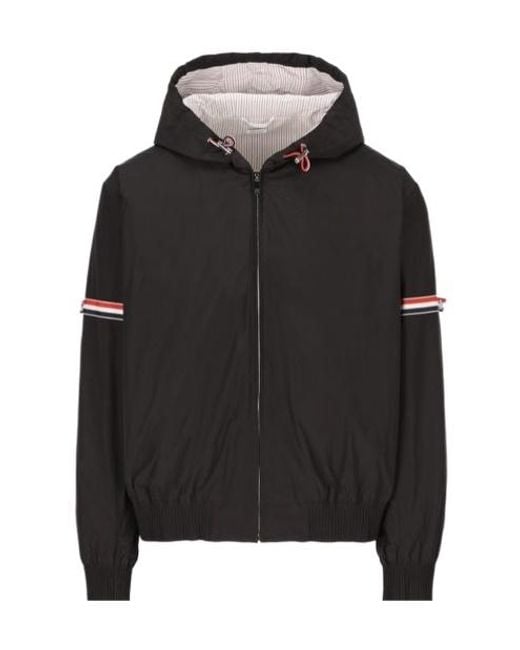 Thom Browne Black Stripe Detailed Zip-Up Jacket for men