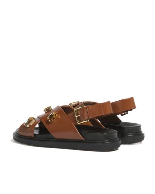 Marni Brown Crisscross Embellished Sandals