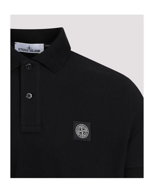 Stone Island Black Compass-Patch Short-Sleeved Polo Shirt for men