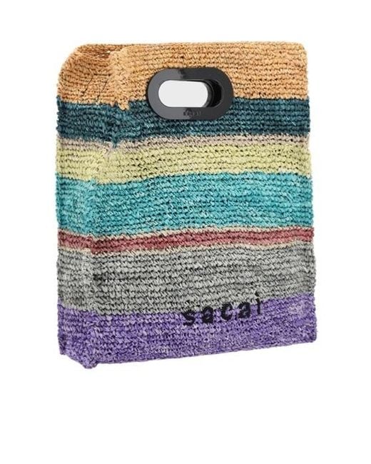 Sacai Blue Logo Embroidered Tote Bag
