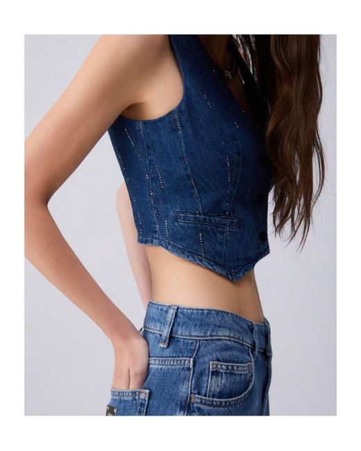 Liu Jo Blue Rhinestone Button Denim Vest