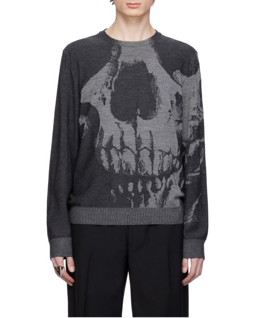 McQueen Black Skull Crewneck Jumper for men