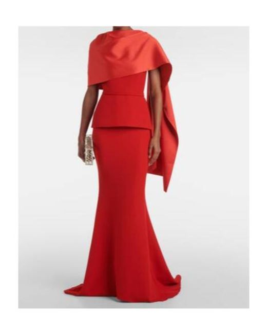 Safiyaa Red Evangelina Caped Crepe Gown