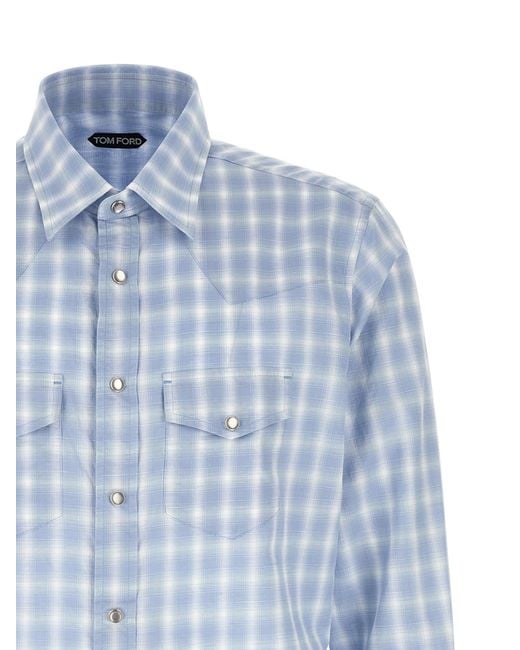 Tom Ford Blue Check Snap-Button Shirt for men