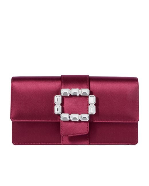 Manolo Blahnik Red Crystal-Embellished Satin Clutch