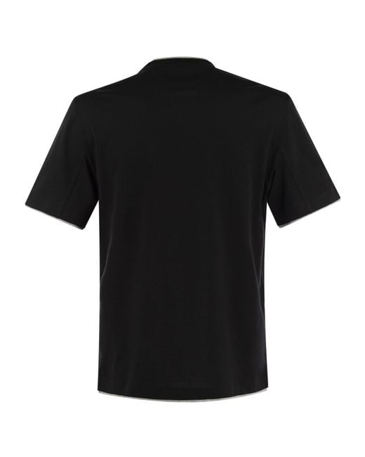 Brunello Cucinelli Black Layered-Effect Crewneck T-Shirt for men