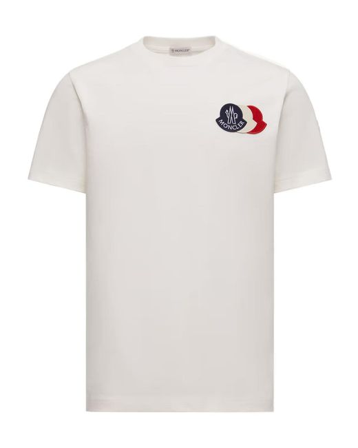 Moncler White Logo Patch Crewneck T-Shirt for men