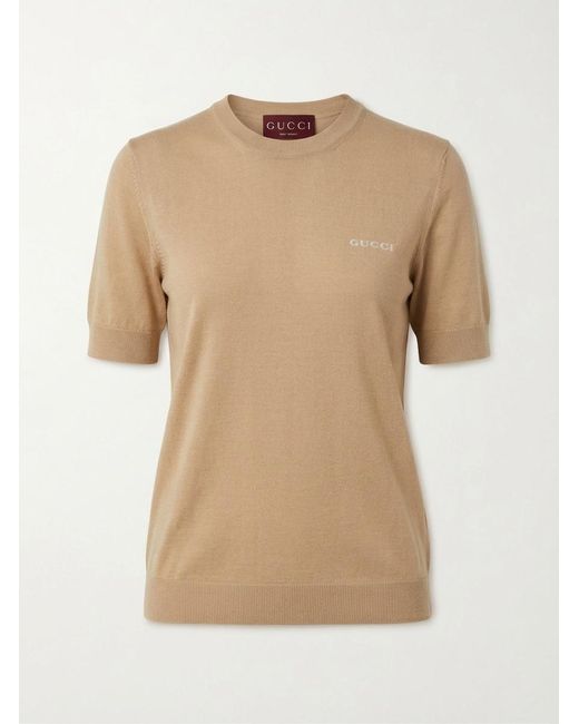 Gucci Natural Logo Intarsia Knit Top