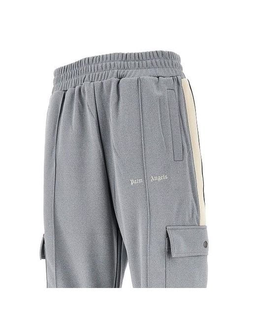 Palm Angels Gray Logo Embroidered Cargo Trousers for men