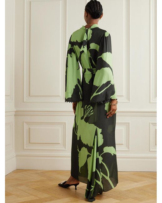 Johanna Ortiz Green Printed Silk Dress