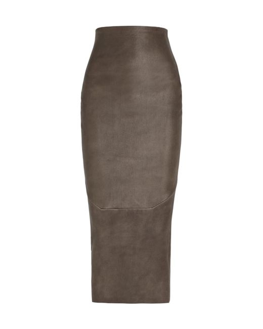 Rick Owens Brown Leather-Blend Midi Skirt