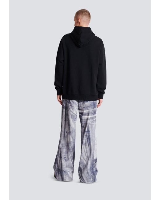 Balmain Black Graphic Printed Drawstring Hoodie for men